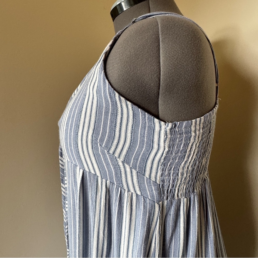 Salty Lemon Blue White Striped Maxi Dress Tie Front Beach Boho Size L - Picture 16 of 16
